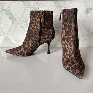 Nine West 7.5M Leopard Animal Print Heeled Boot Pointed Toe Therin Stiletto Heel